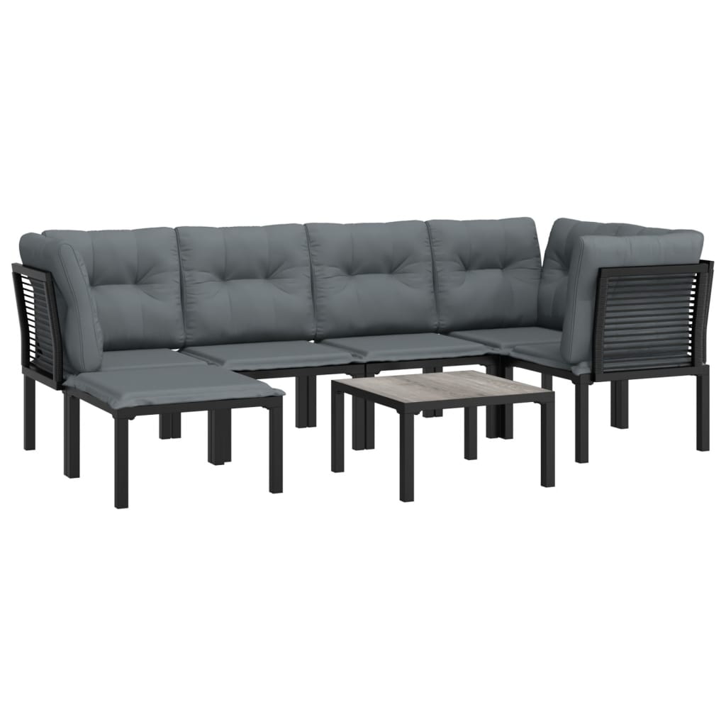 7 Piece Patio Lounge Set Black and Gray Poly Rattan