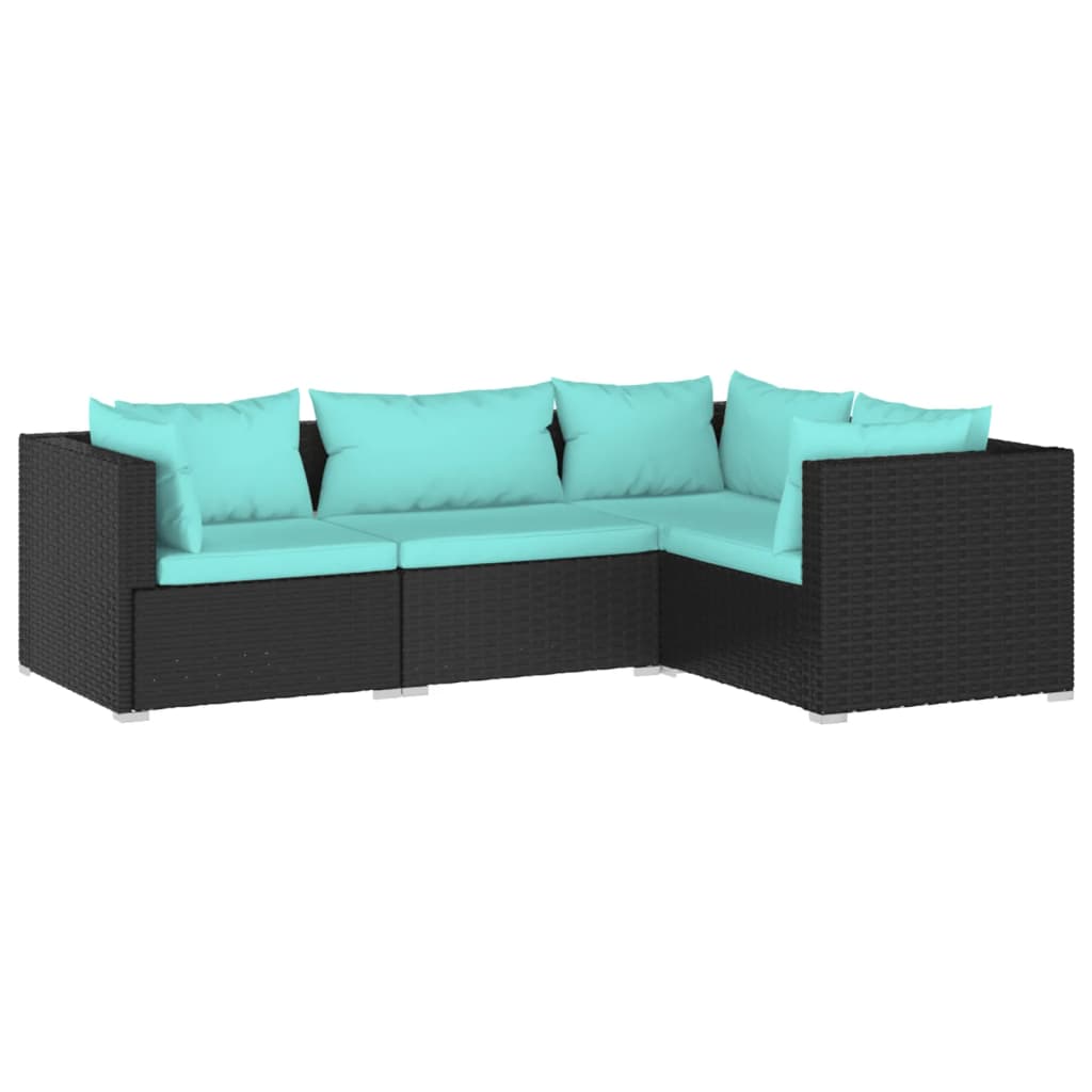 4 Piece Patio Lounge Set with Cushions Poly Rattan Black