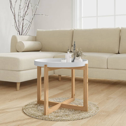 Coffee Table White 20.9"x20.9"x17.1" Engineered Wood&Solid Wood Pine