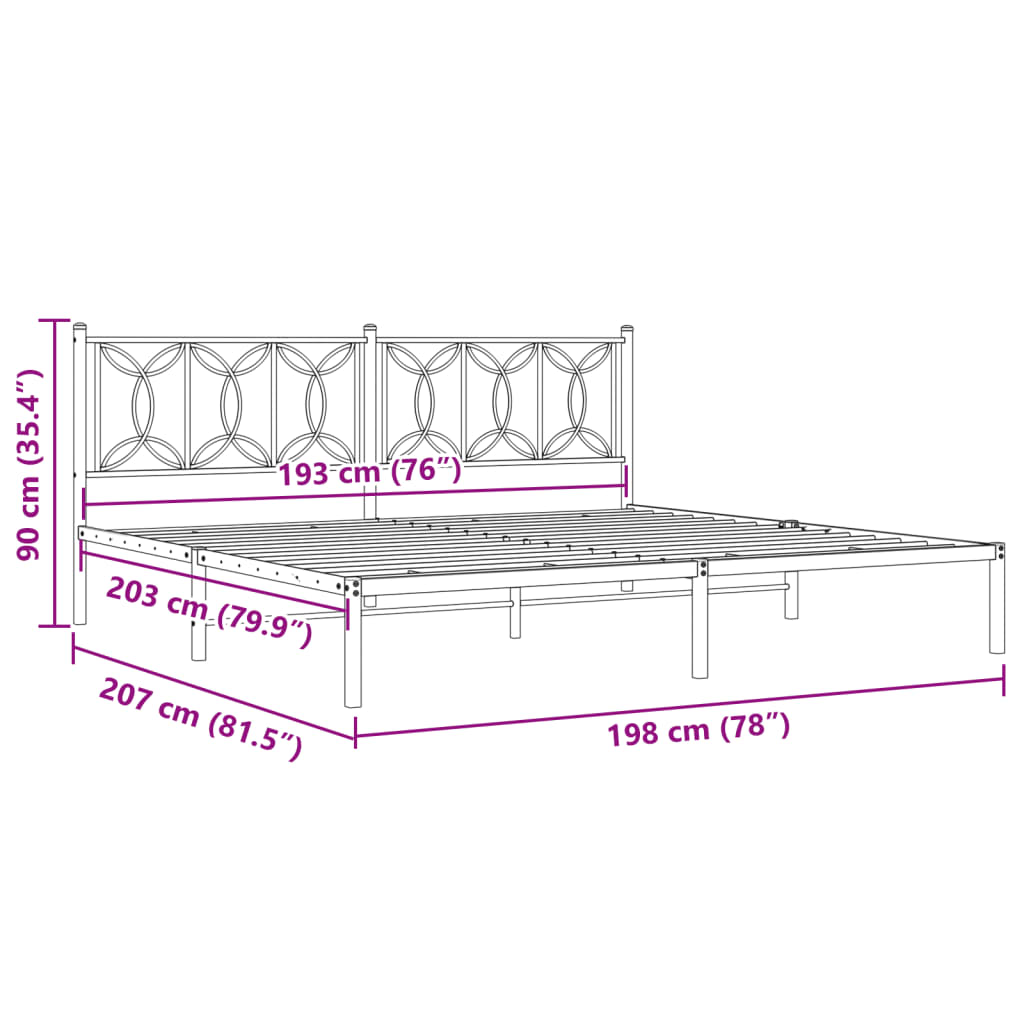 Metal Bed Frame without Mattress with Headboard Black 76"x79.9"