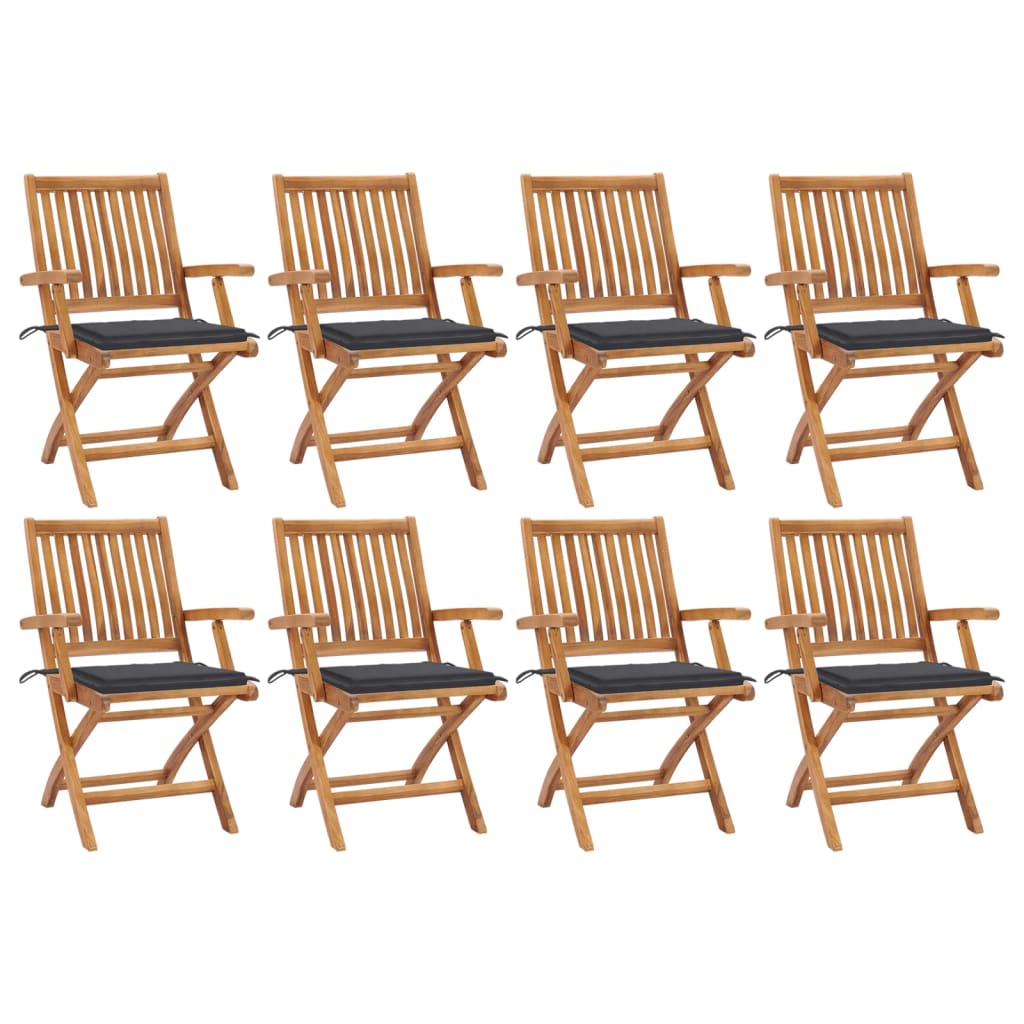 Folding Patio Chairs with Cushions 8 pcs Solid Teak Wood