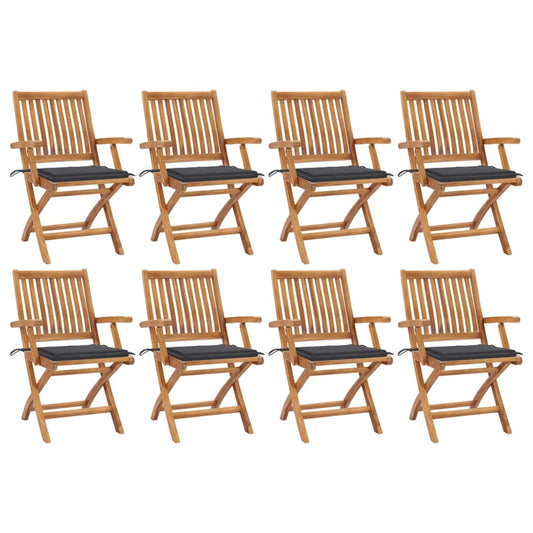 Folding Patio Chairs with Cushions 8 pcs Solid Teak Wood