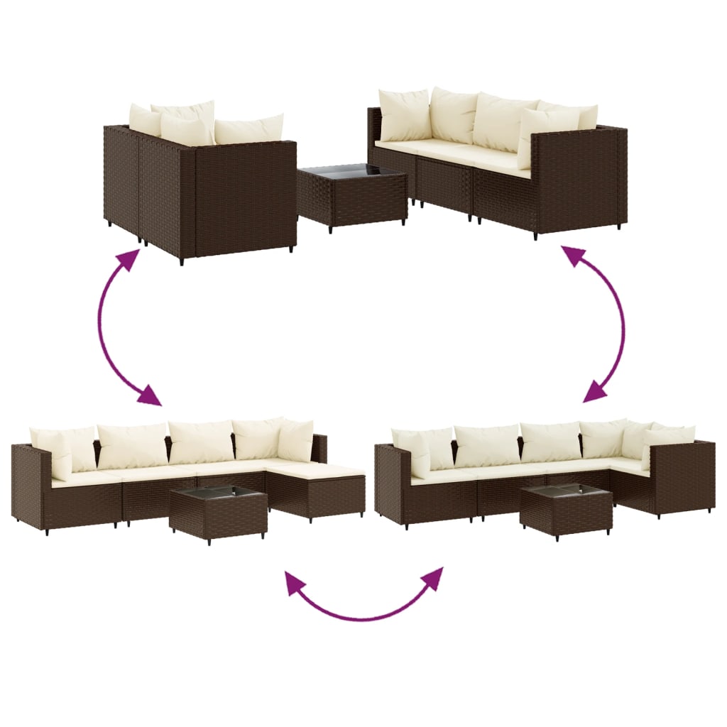 6 Piece Patio Lounge Set with Cushions Brown Poly Rattan