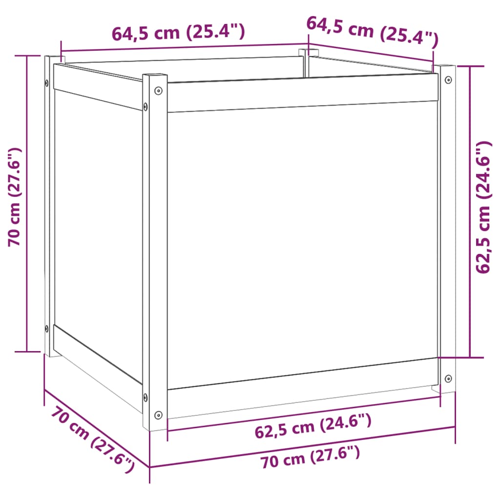 Garden Planter Gray 27.6"x27.6"x27.6" Solid Wood Pine