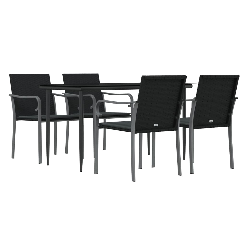 5 Piece Patio Dining Set with Cushions Poly Rattan and Steel