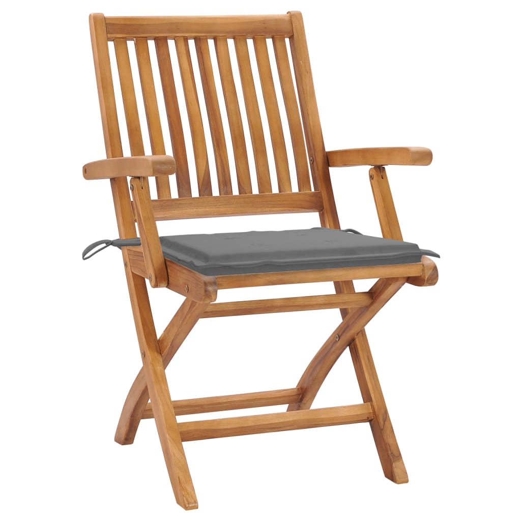 Patio Chairs 2 pcs with Gray Cushions Solid Teak Wood