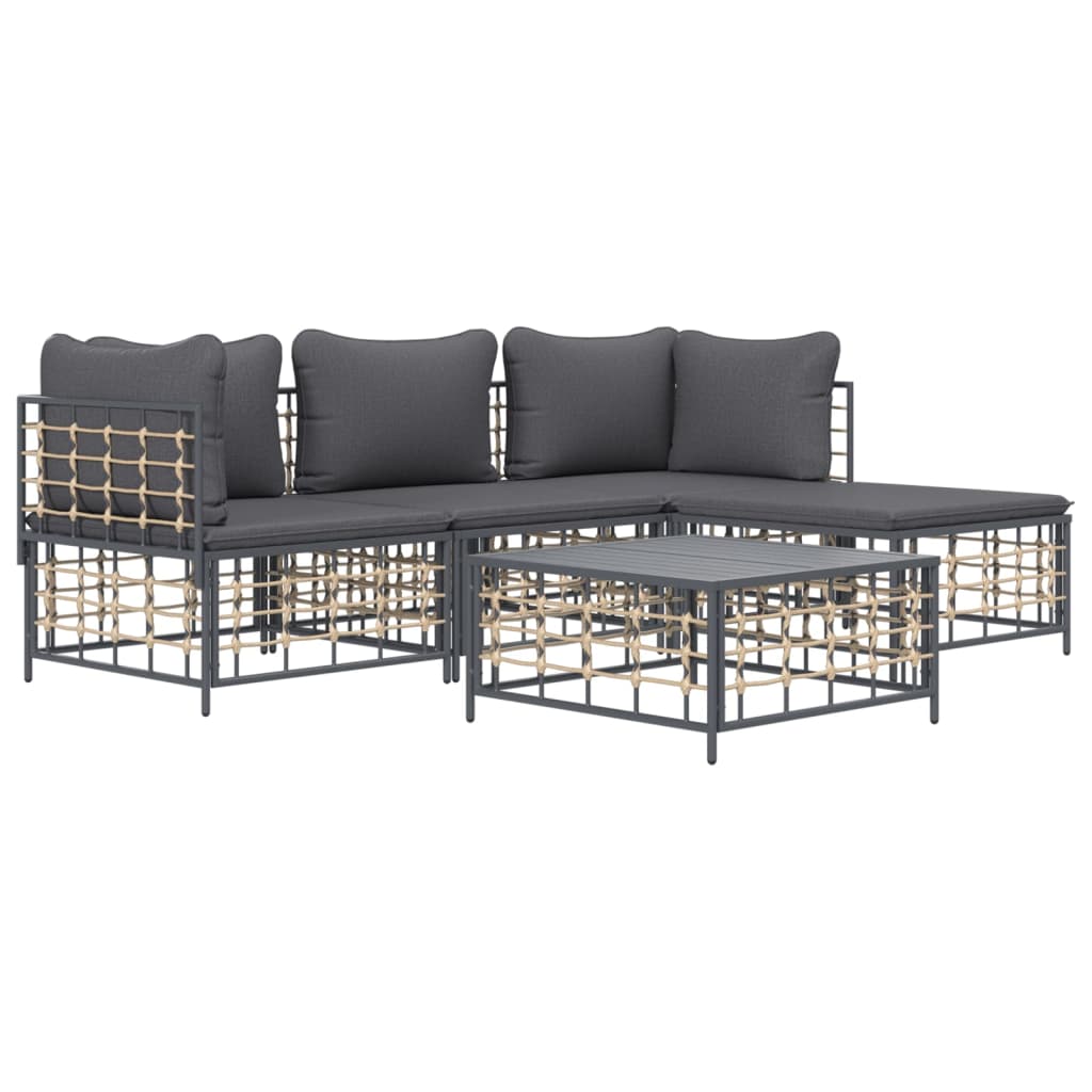 4 Piece Patio Lounge Set with Cushions Anthracite Poly Rattan