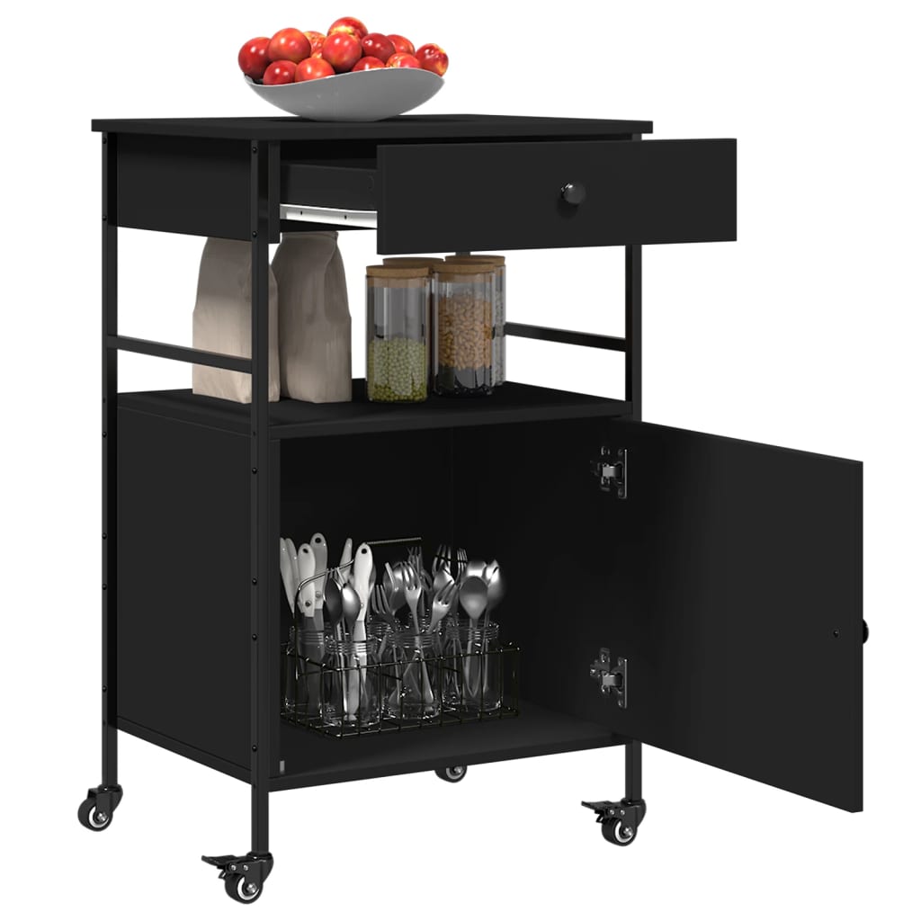 Kitchen Trolley Black 22"x16.9"x35.2" Engineered Wood