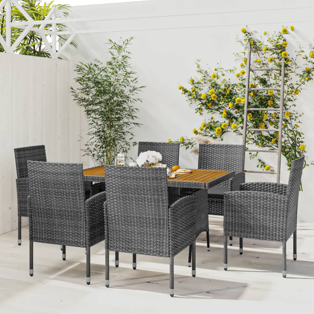 7 Piece Patio Dining Set Poly Rattan Gray