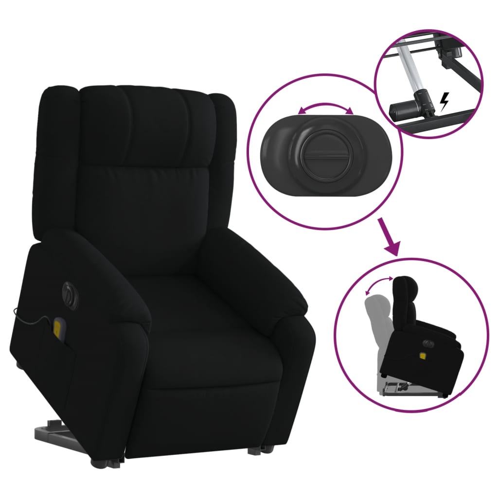 Electric Stand up Massage Recliner Chair Black Fabric