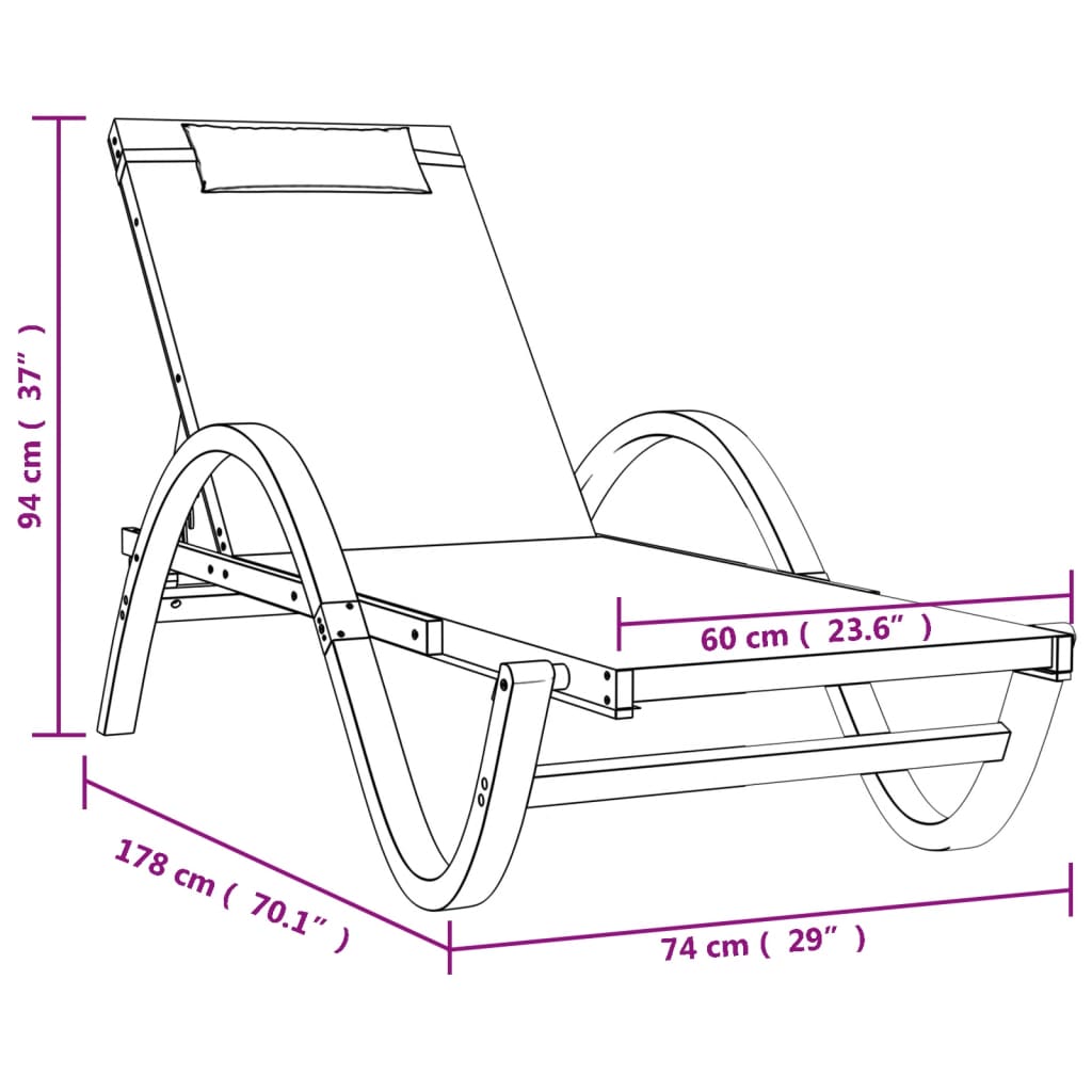 Sun Lounger with Pillow Gray Textilene and Solid Wood Poplar