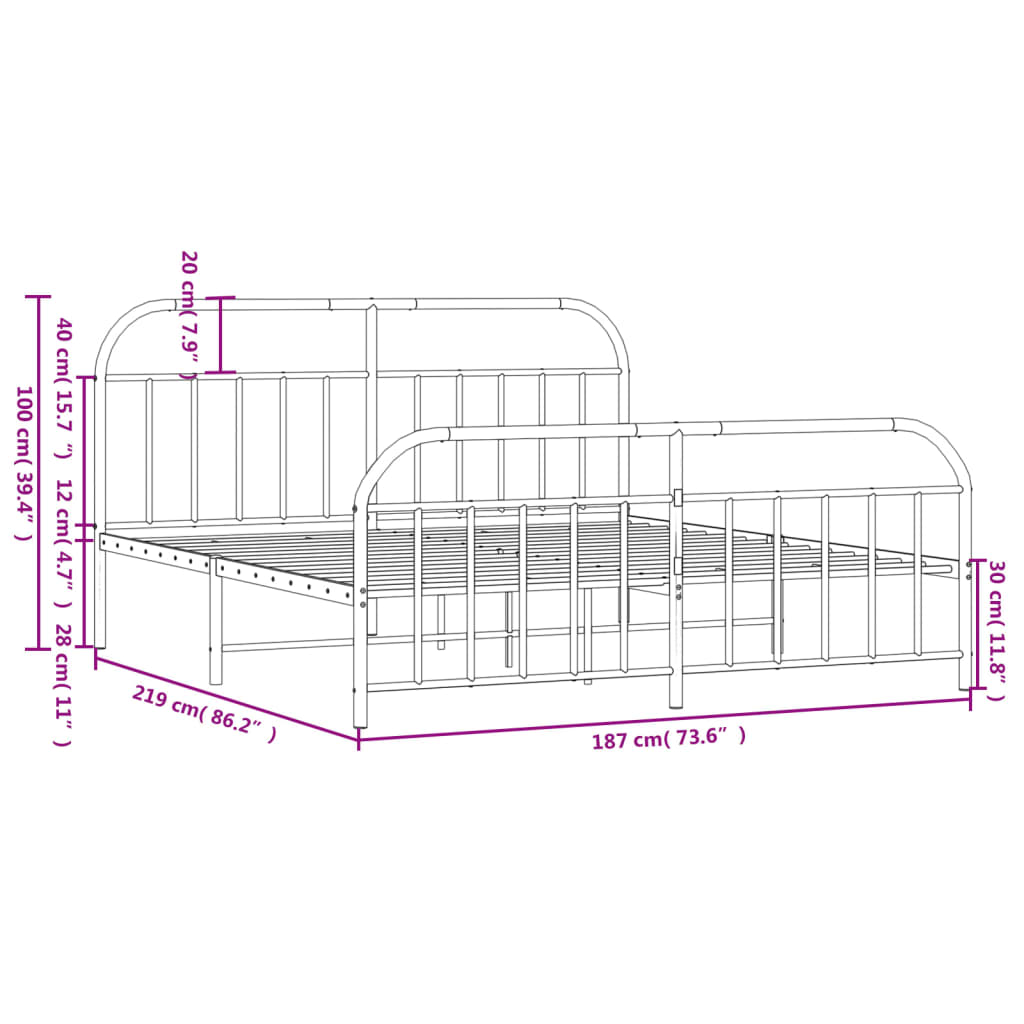 Metal Bed Frame without Mattress with Footboard Black 72"x83.9"