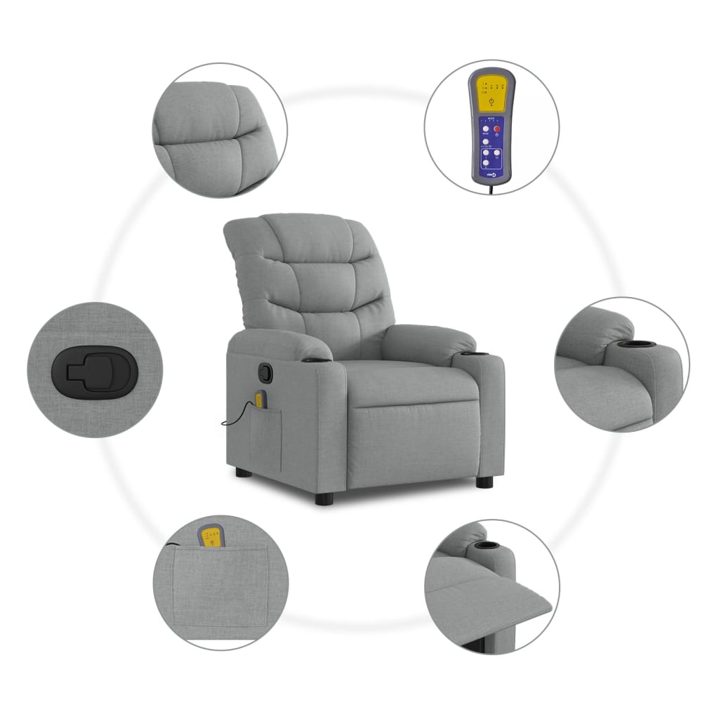 Massage Recliner Chair Light Gray Fabric