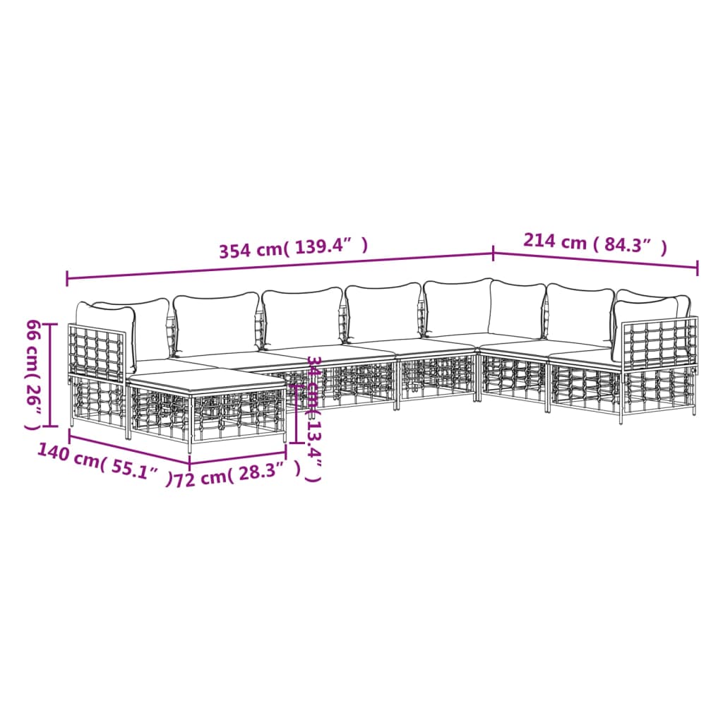 8 Piece Patio Lounge Set with Cushions Anthracite Poly Rattan