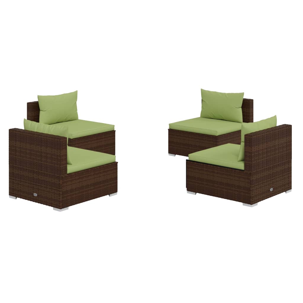 4 Piece Patio Lounge Set with Cushions Poly Rattan Brown