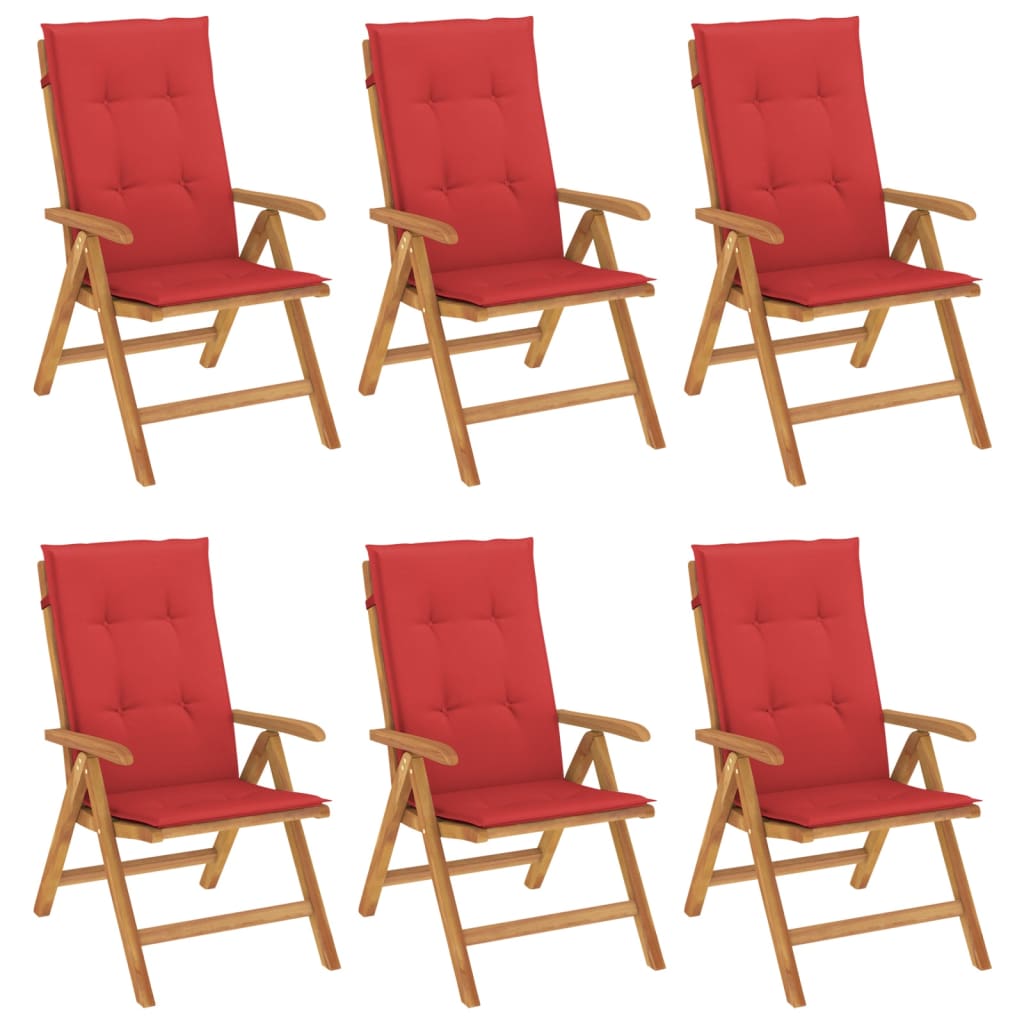 Reclining Patio Chairs with Cushions 6 pcs Solid Wood Teak