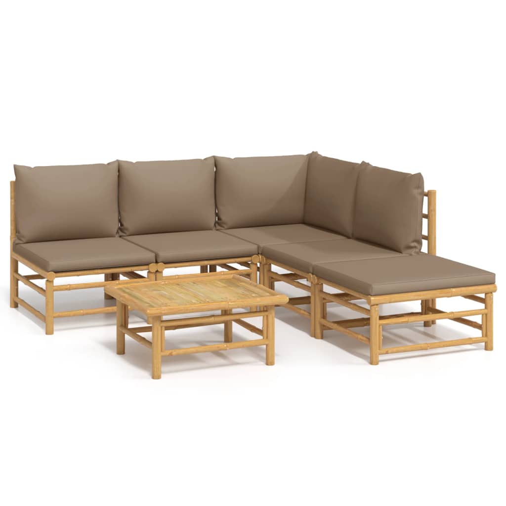 6 Piece Patio Lounge Set with Taupe Cushions Bamboo