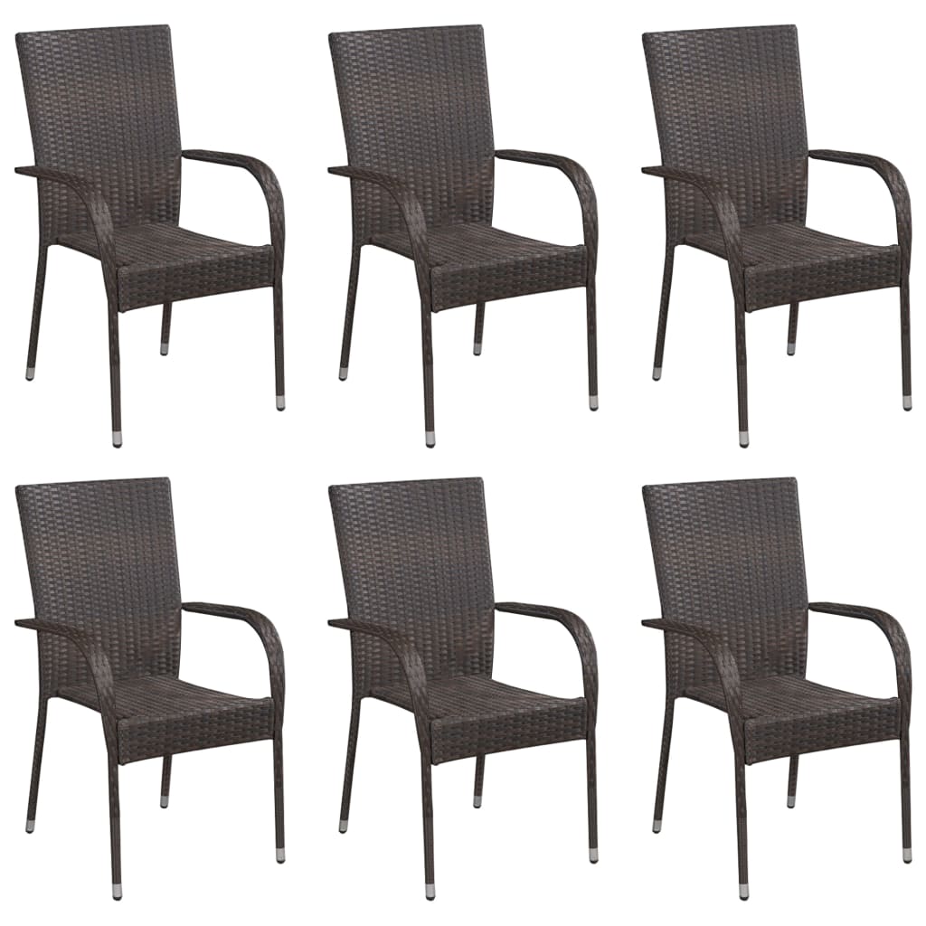 7 Piece Patio Dining Set Brown Poly Rattan