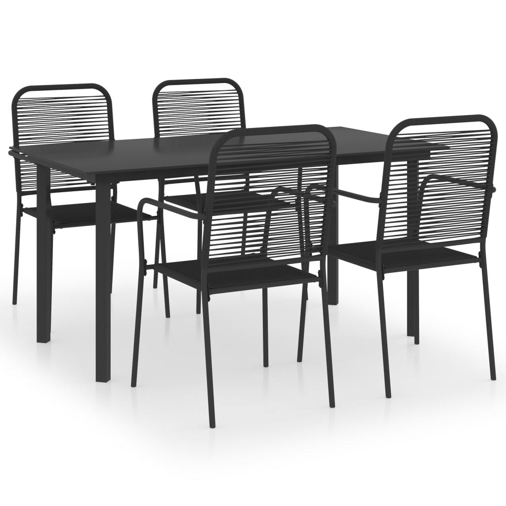 5 Piece Patio Dining Set Black Glass and Steel