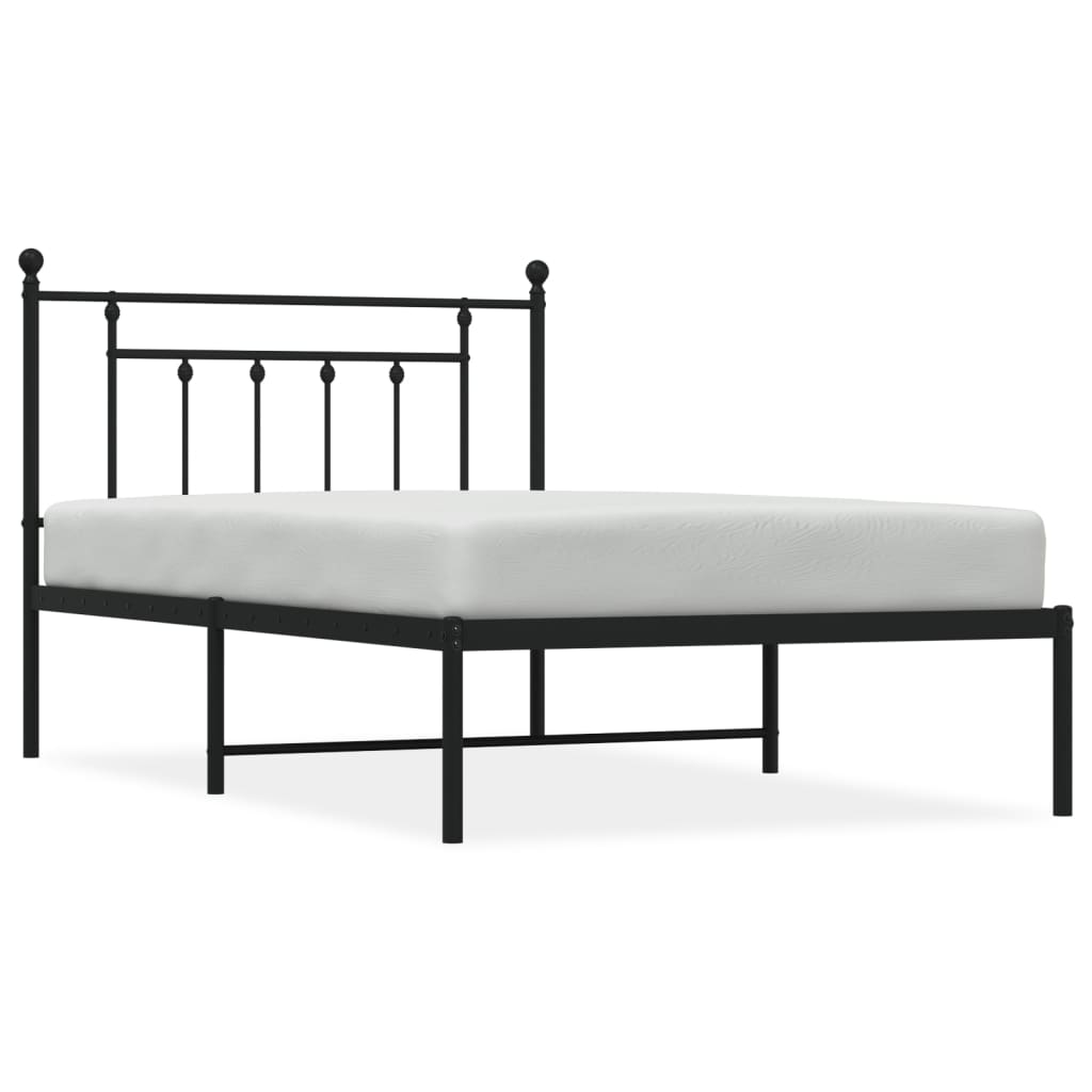 Metal Bed Frame with Headboard Black 39.4"x78.7"