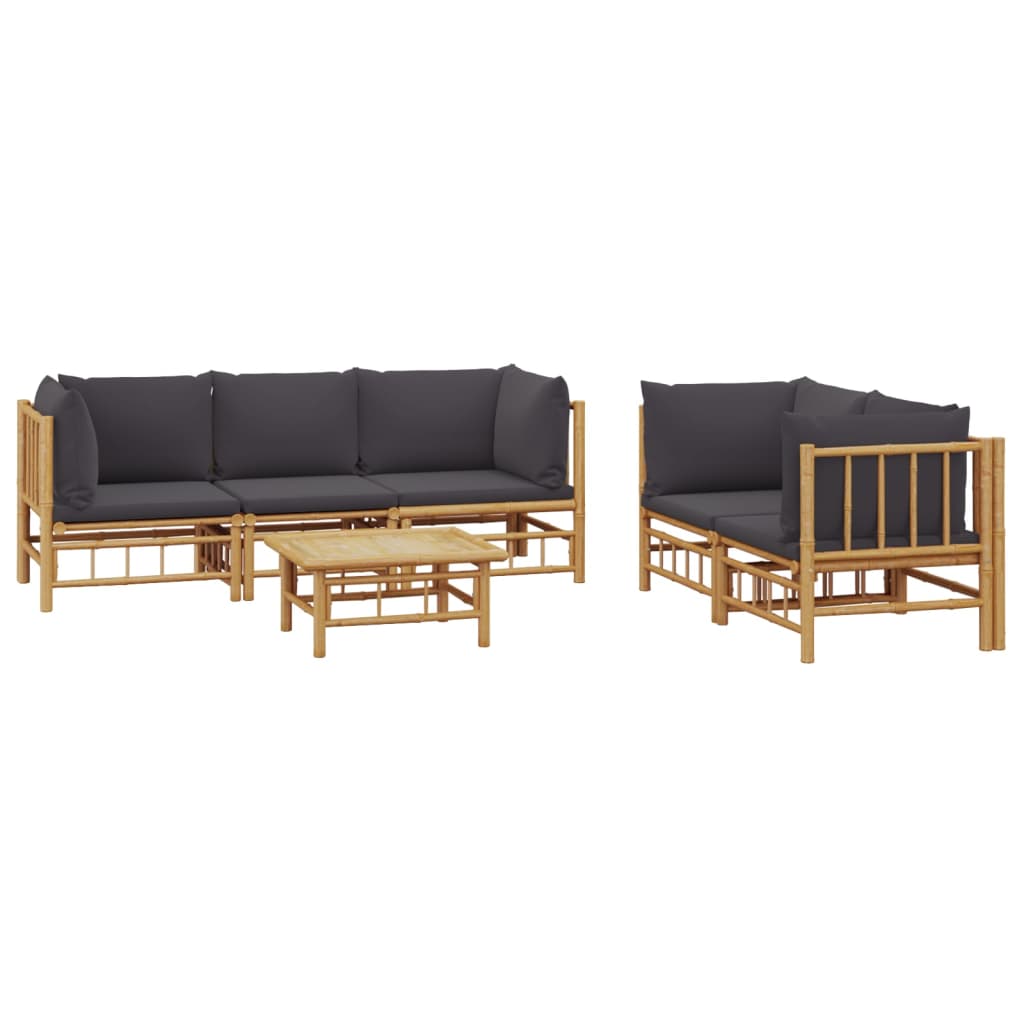 6 Piece Patio Lounge Set with Dark Gray Cushions Bamboo