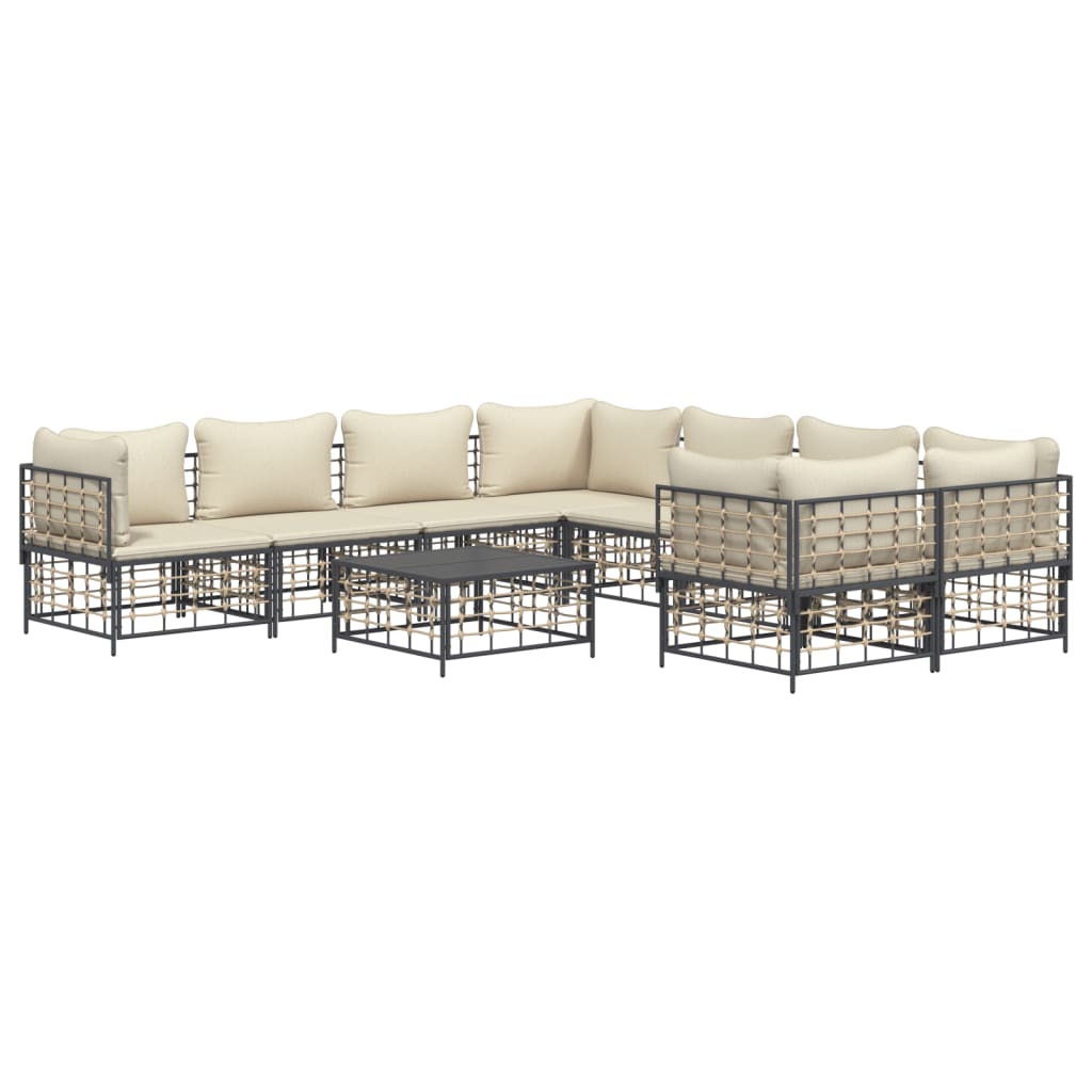 9 Piece Patio Lounge Set with Cushions Anthracite Poly Rattan