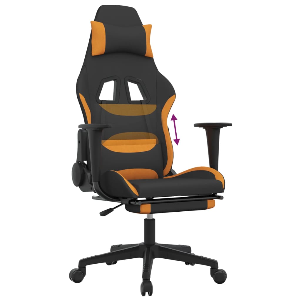 Gaming Chair with Footrest Black and Orange Fabric