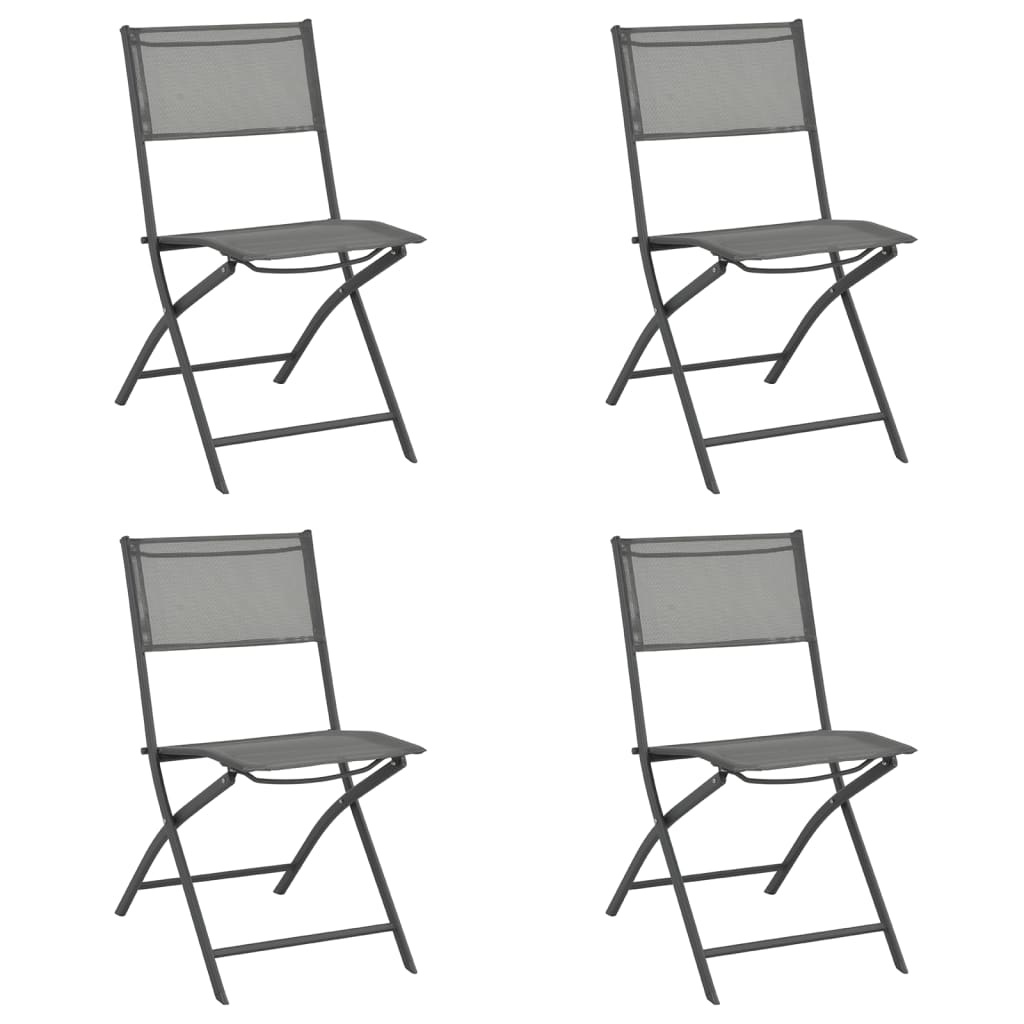 Folding Patio Chairs 4 pcs Gray Steel and Textilene