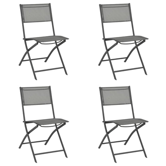 Folding Patio Chairs 4 pcs Gray Steel and Textilene