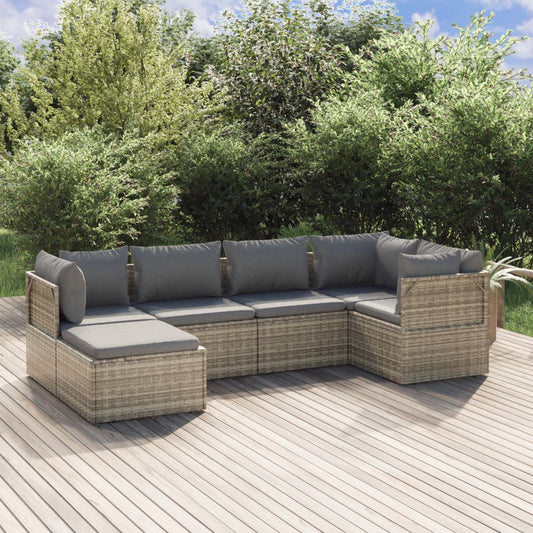 6 Piece Patio Lounge Set with Cushions Gray Poly Rattan