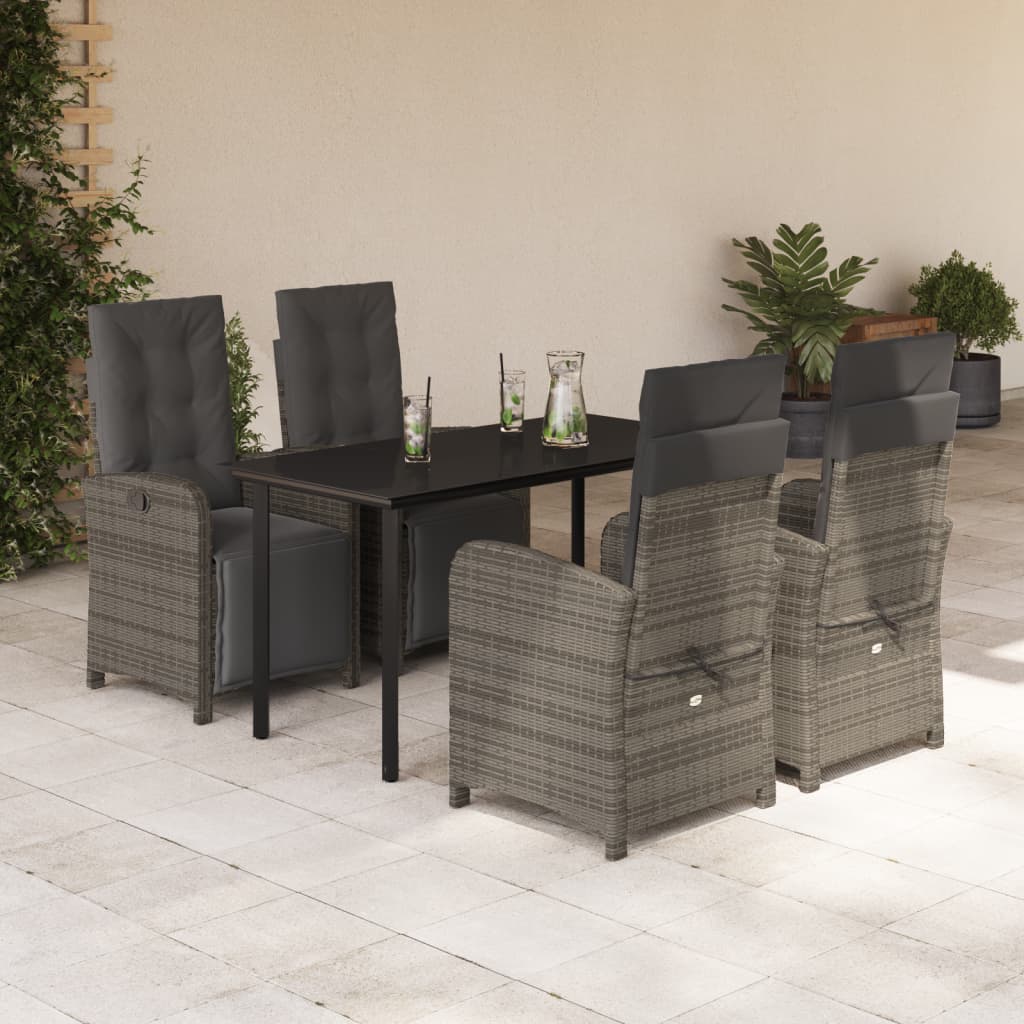 5 Piece Patio Dining Set with Cushions Gray Poly Rattan