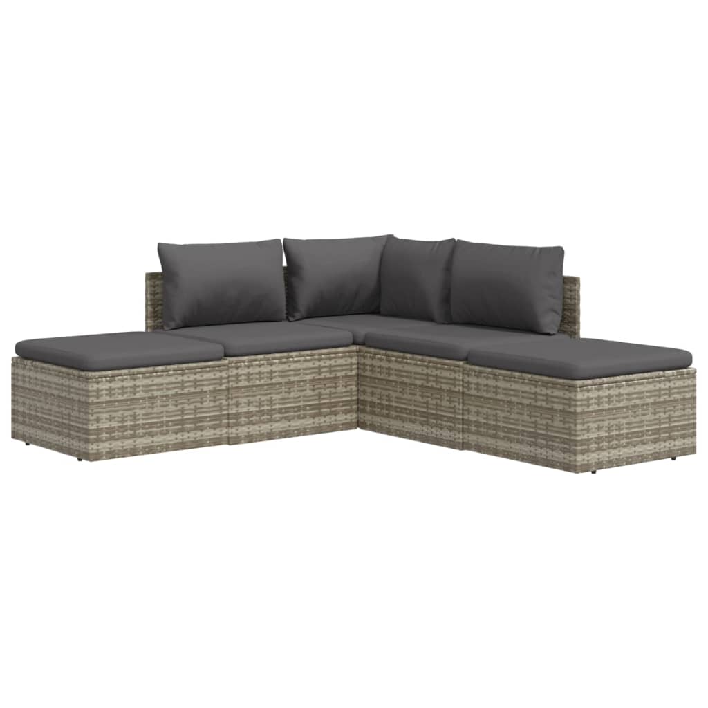 5 Piece Patio Lounge Set with Cushions Gray Poly Rattan