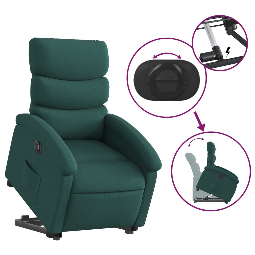 Electric Stand up Recliner Chair Dark Green Fabric