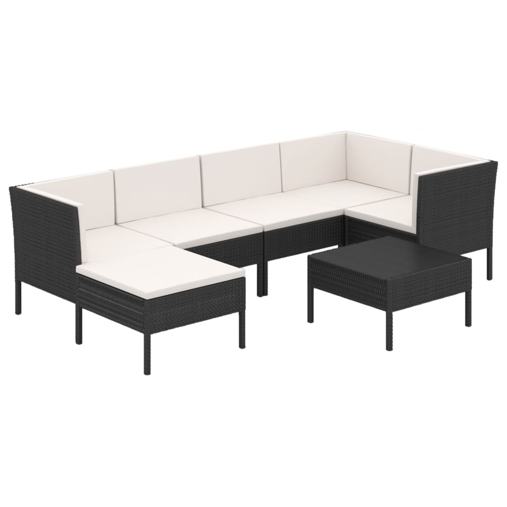 7 Piece Patio Lounge Set with Cushions Poly Rattan Black