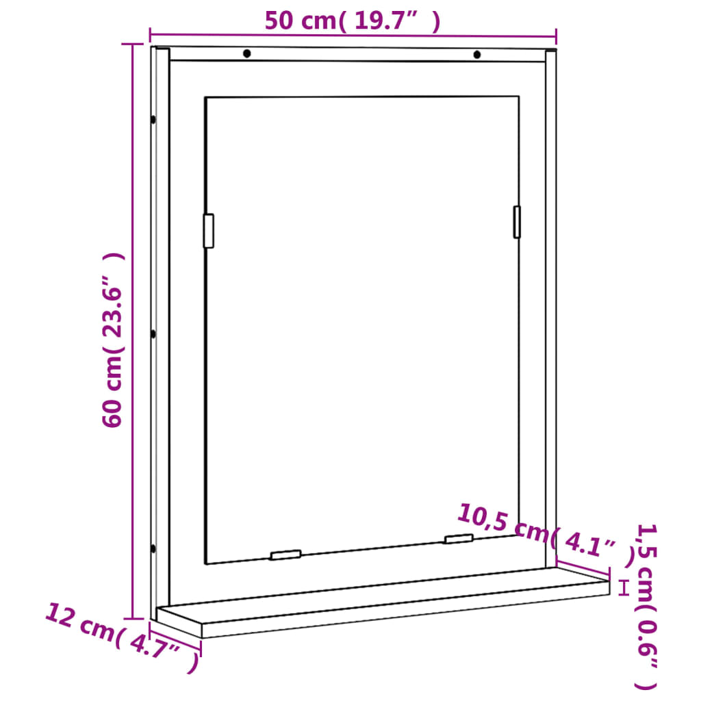 Bathroom Mirror with Shelf Black 19.7"x4.7"x23.6" Engineered Wood