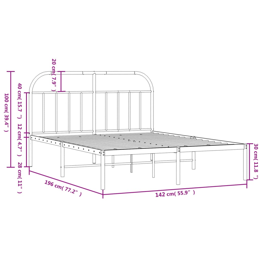 Metal Bed Frame without Mattress with Headboard White 53.1"x74.8"