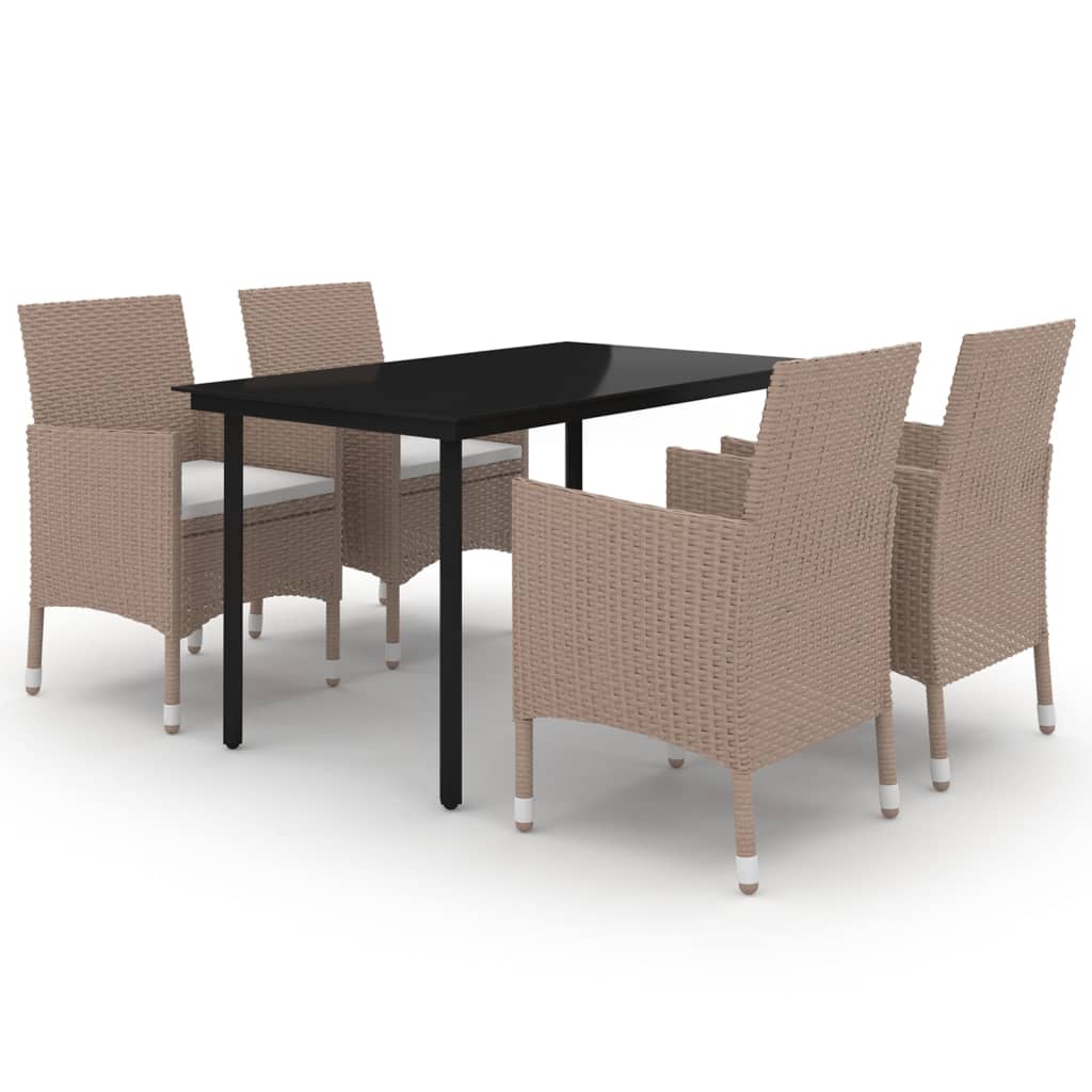 5 Piece Patio Dining Set with Cushions Poly Rattan and Glass