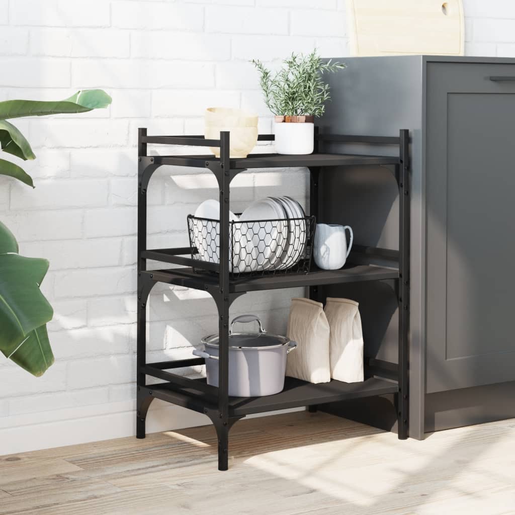 Kitchen Trolley Black 19.7"x13.8"x29.7" Engineered Wood