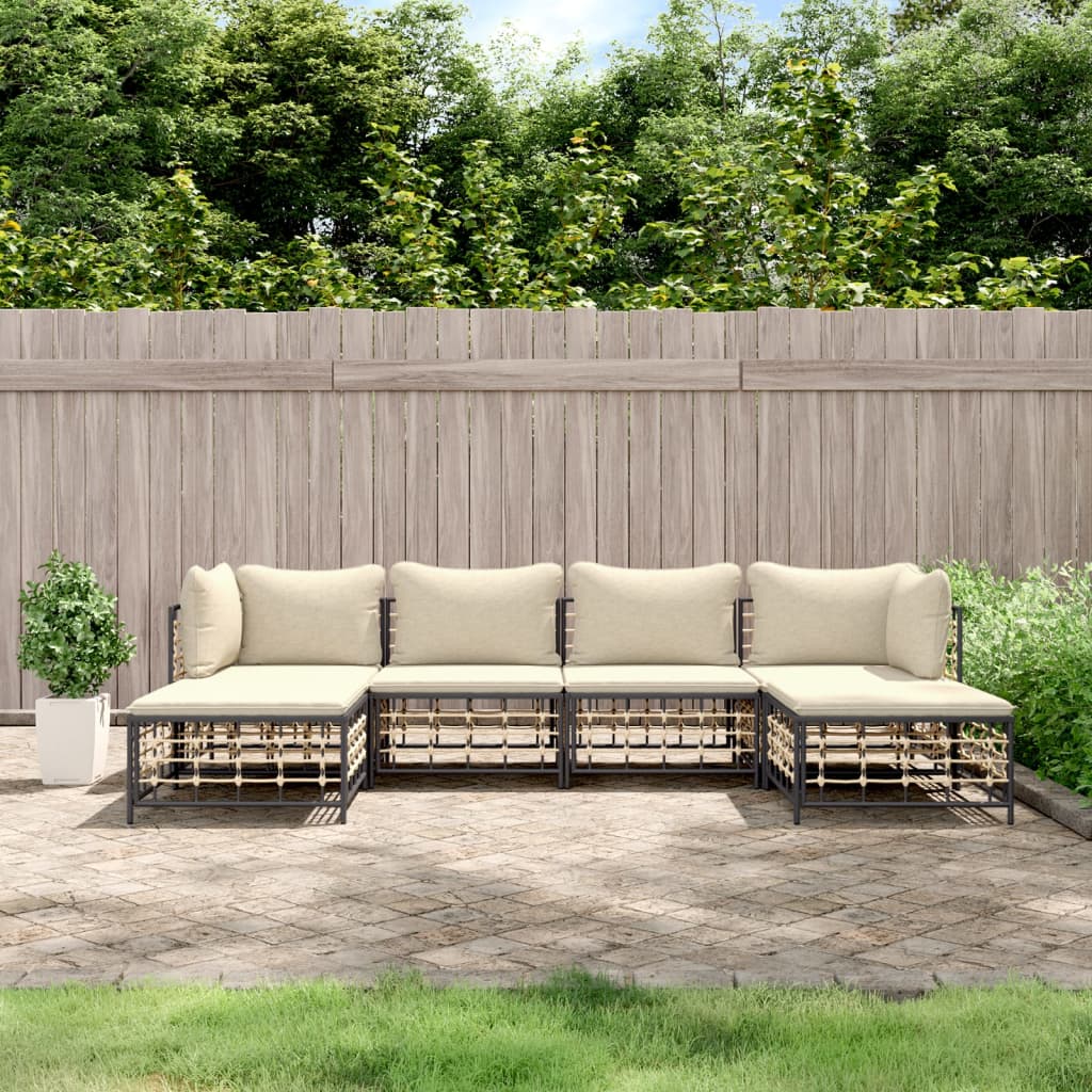 6 Piece Patio Lounge Set with Cushions Anthracite Poly Rattan