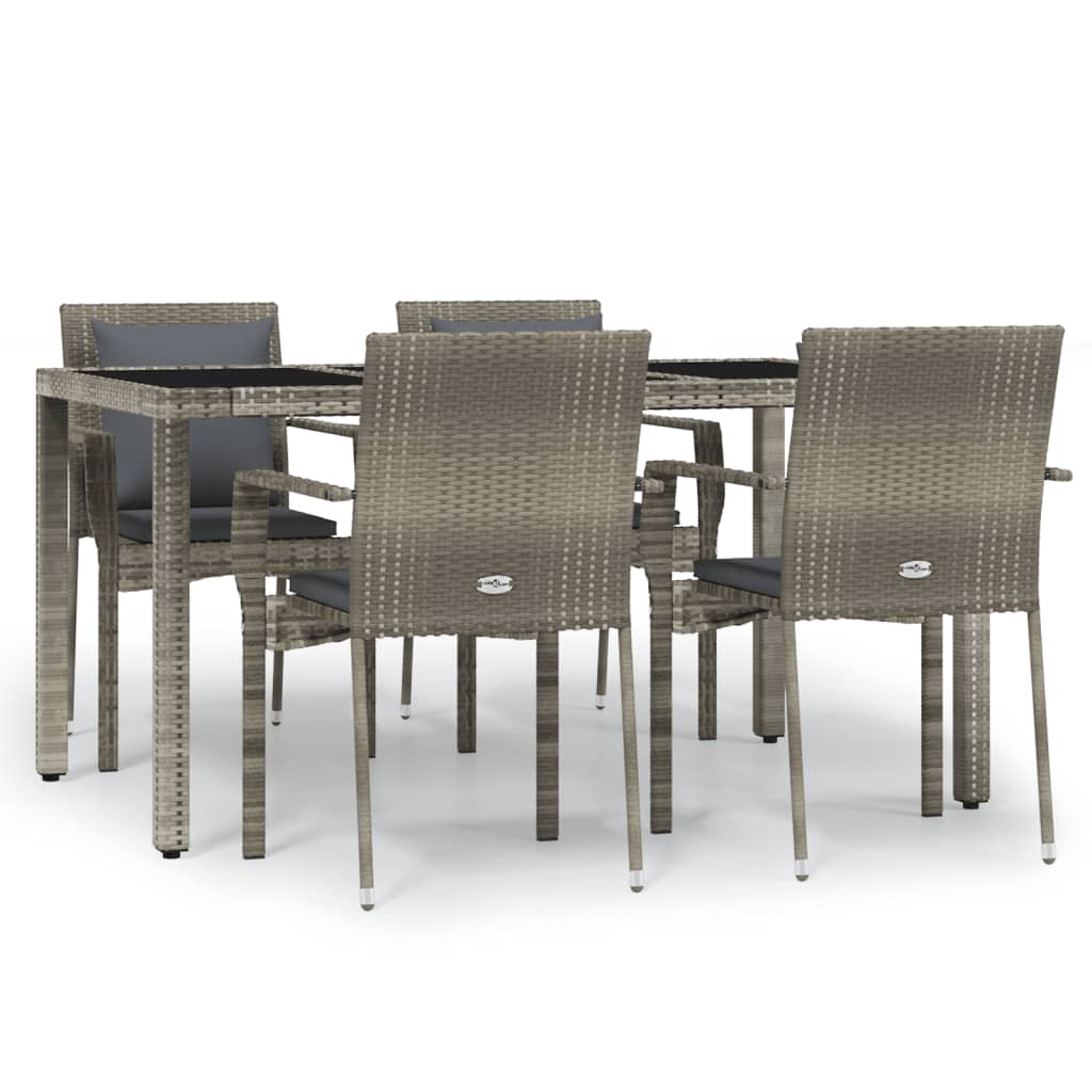 5 Piece Patio Dining Set with Cushions Gray Poly Rattan