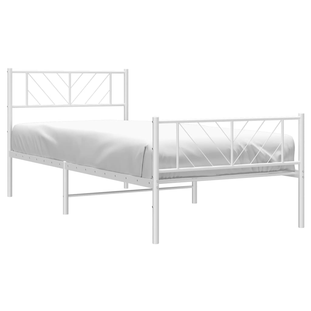 Metal Bed Frame without Mattress with Footboard White 39.4"x74.8"