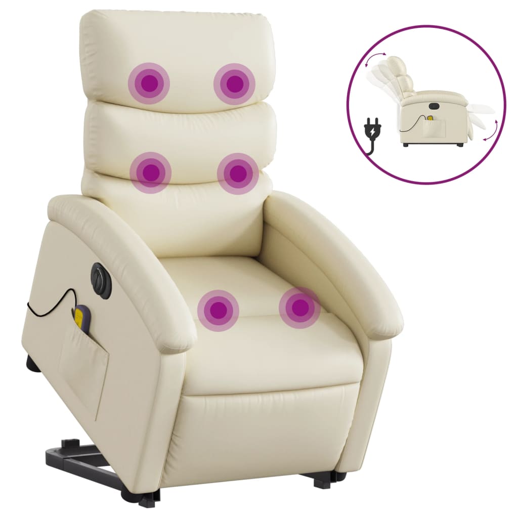 Electric Stand up Massage Recliner Chair Cream Faux Leather