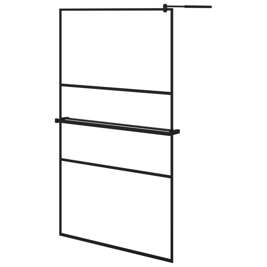 Walk-in Shower Wall with Shelf Black 45.3"x76.8" ESG Glass&Aluminum