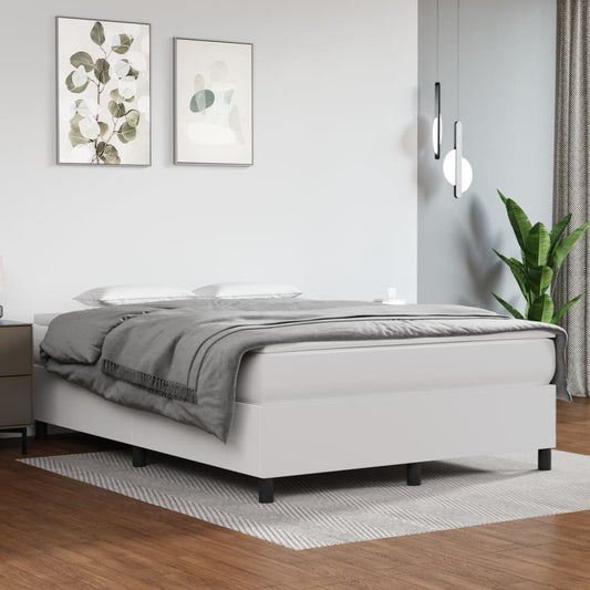 Box Spring Bed with Mattress White 53.9"x74.8" Full Faux Leather