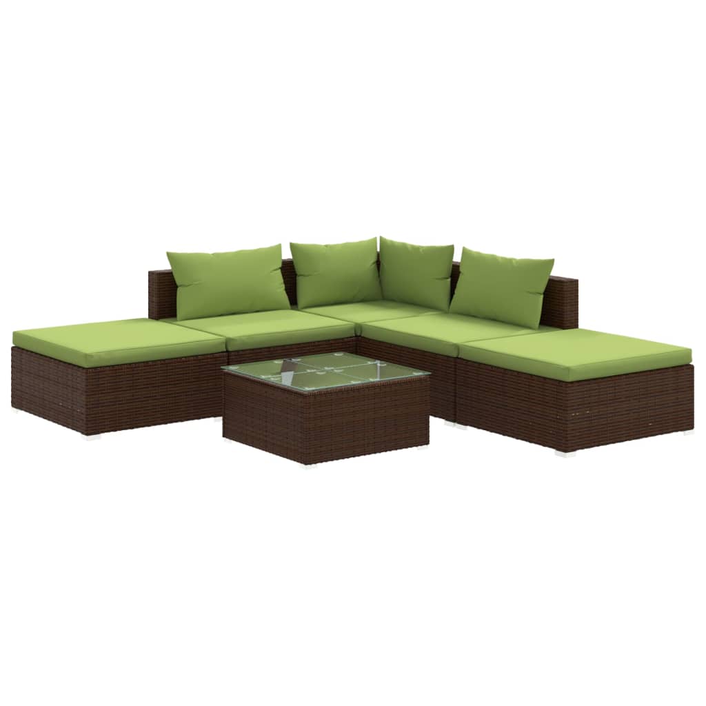 6 Piece Patio Lounge Set with Cushions Poly Rattan Brown