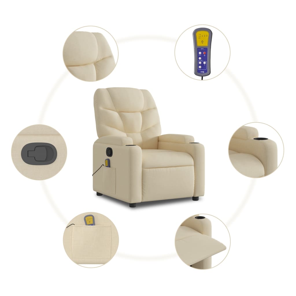 Massage Recliner Chair Cream Fabric