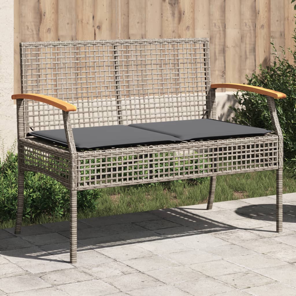 Patio Bench with Cushion Black Poly Rattan Acacia Wood