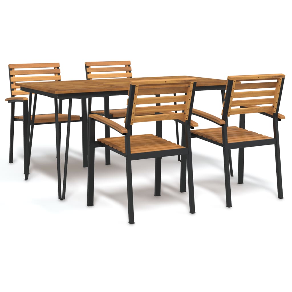 5 Piece Patio Dining Set Solid Wood Acacia and Metal