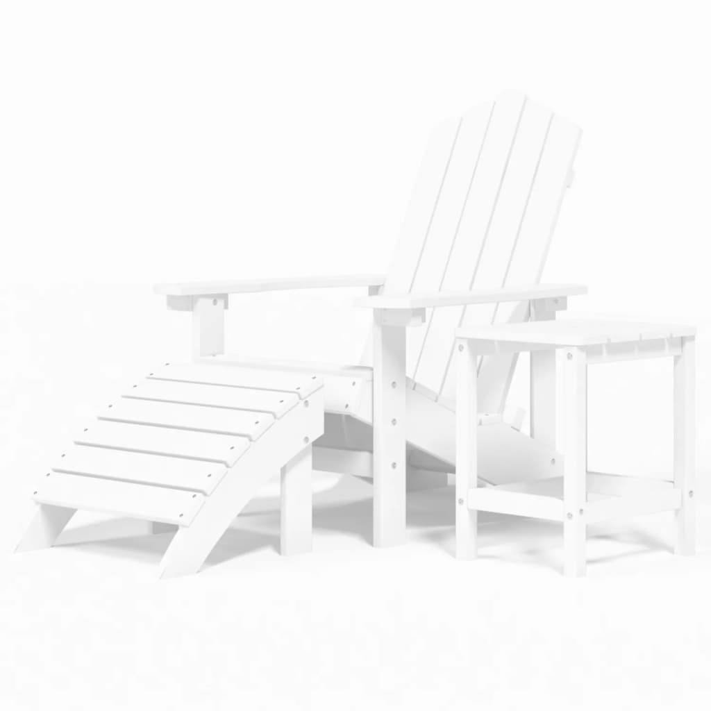 Patio Adirondack Chair with Footstool & Table HDPE White