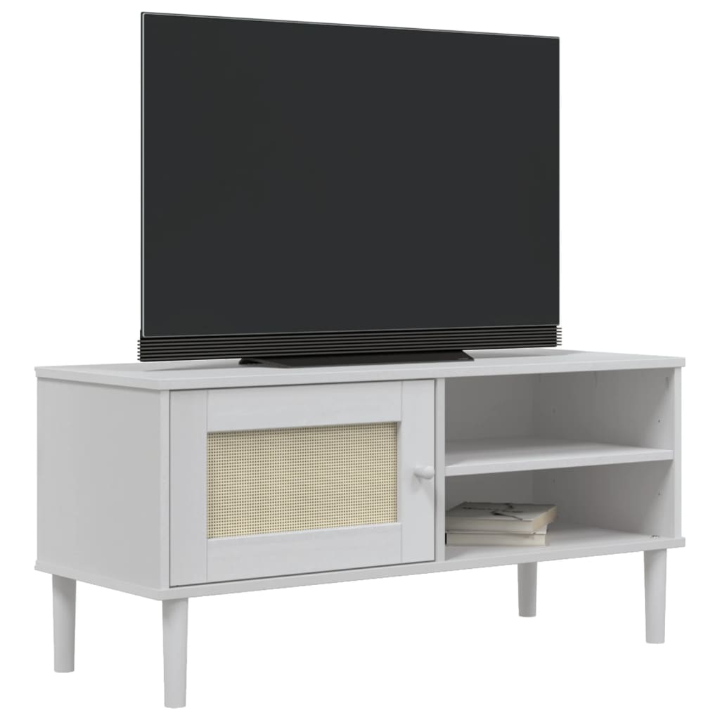 TV Stand SENJA Rattan Look White 41.7"x15.7"x19.3" Solid Wood Pine